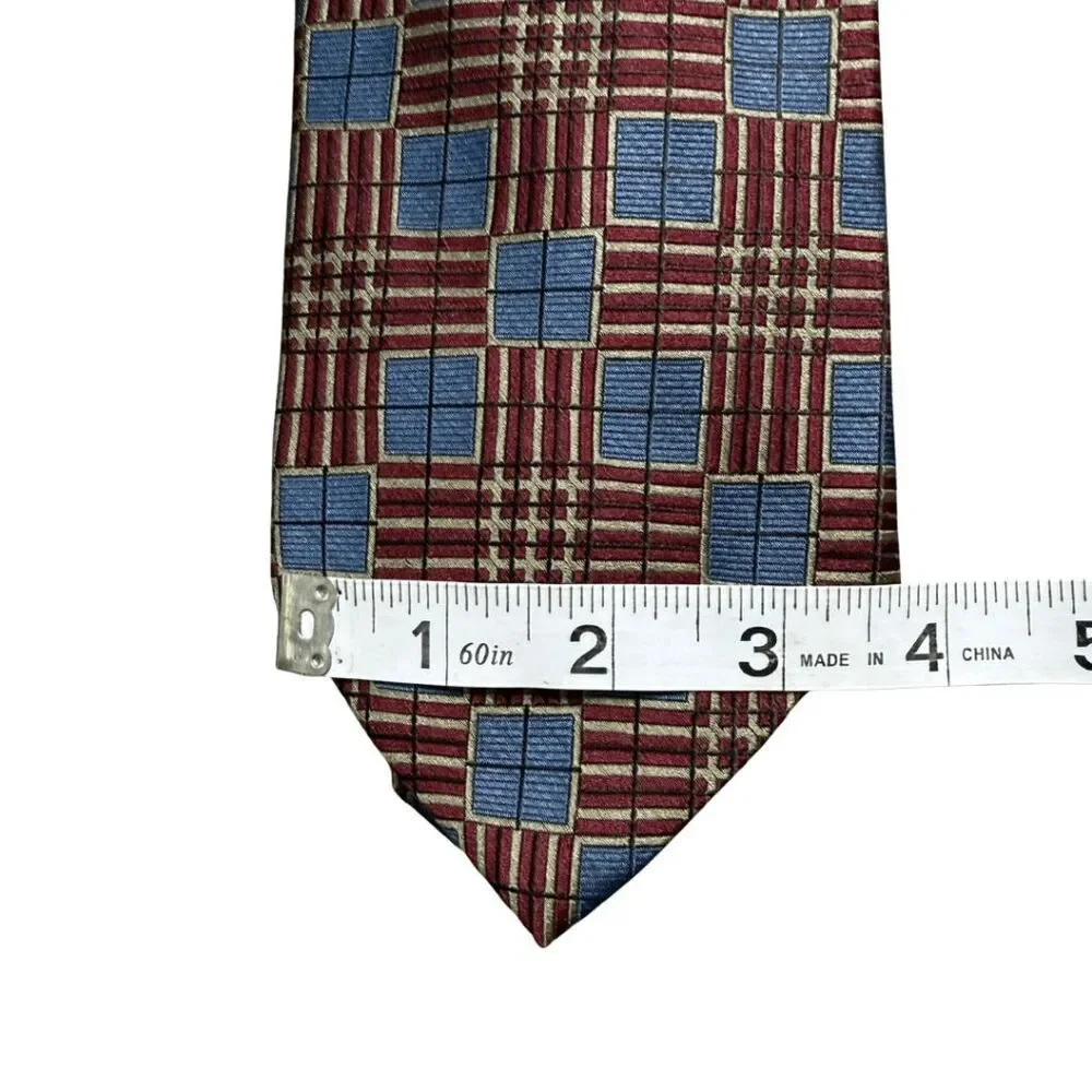 Boss Hugo Boss‎ Men's Silk Geometric Textured Made In Italy Neck Tie Blue Maroon